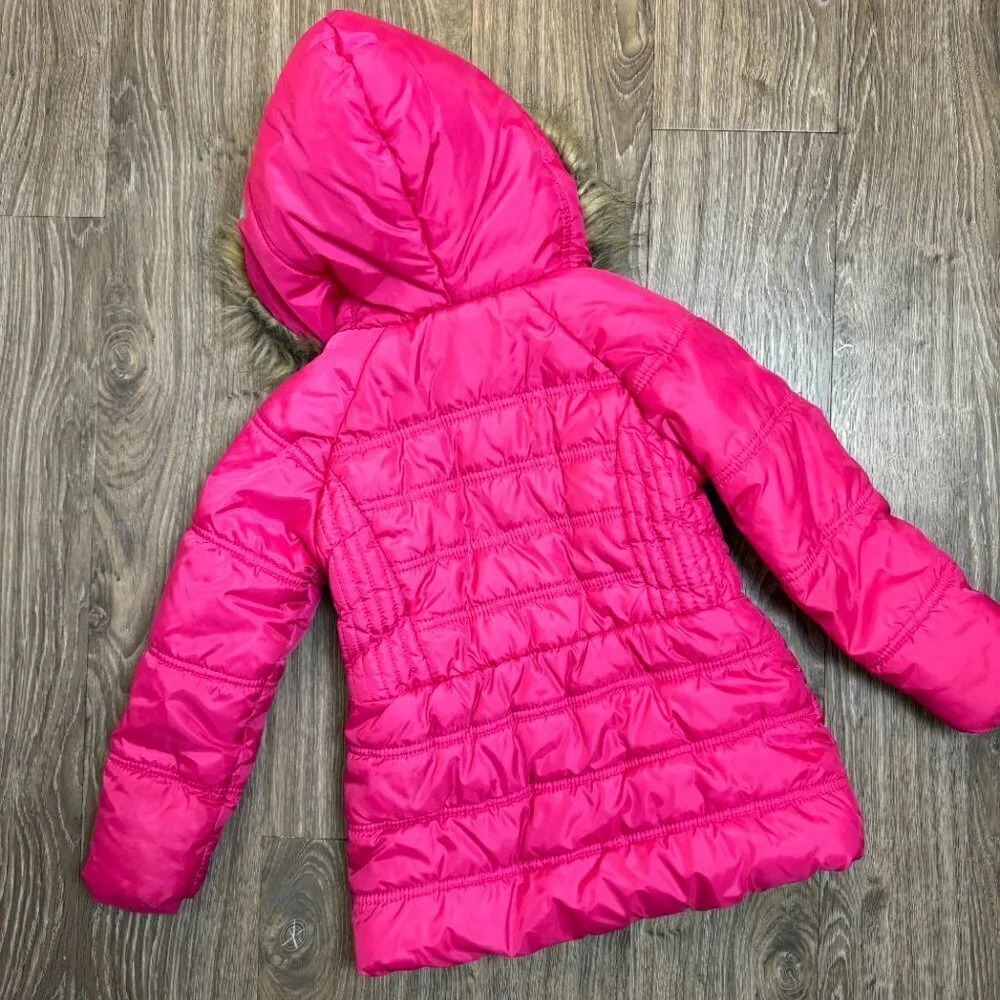 Tommy Hilfiger Pink Puffer Coat Jacket with Fur Hood Girls  5/6 Y